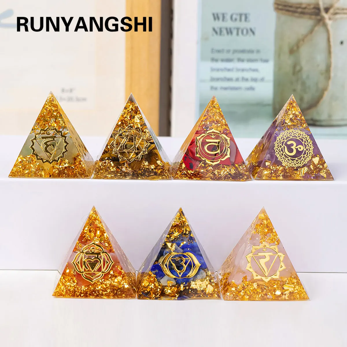 1PC Natural Crystal Energy Generator Pyramid Reiki Healing Chakra Resin Pyramid Meditation Tool Room Decor For Constellation