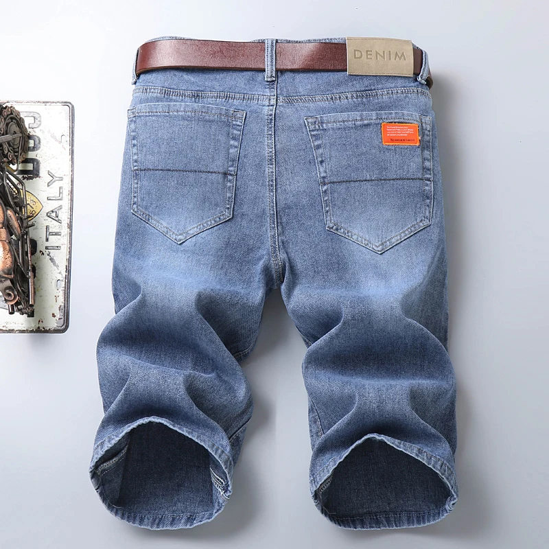 الصيف رقيقة سليم صالح تمتد جينس قصير النمط الكلاسيكي الأعمال عادية الضوء الأزرق لينة القطن مستقيم الساق الدنيم السراويل الذكور