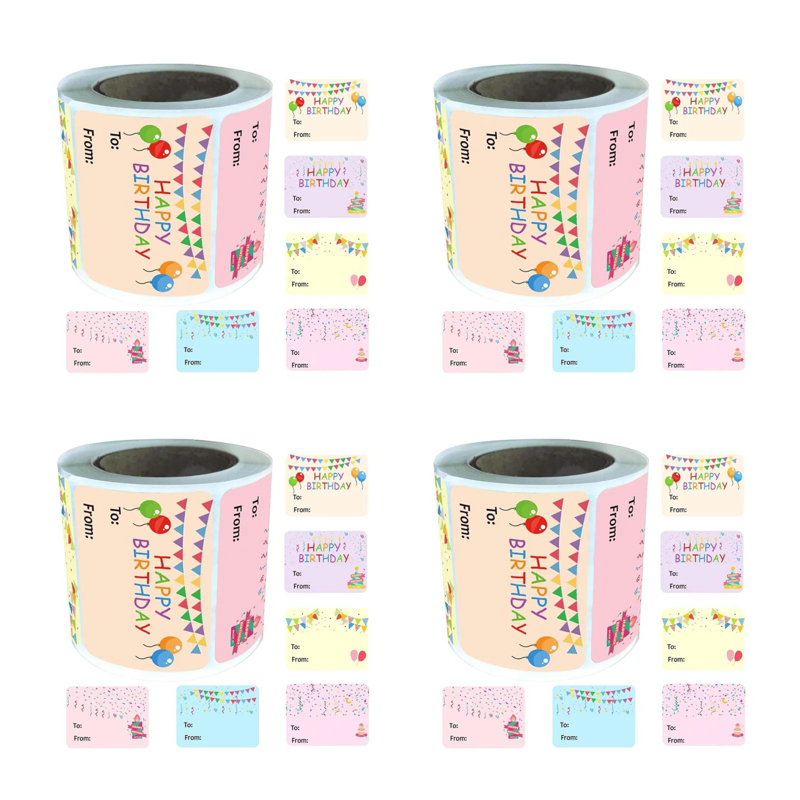 4 Rolls Happy Birthday Sticker Labels Birthday Party Name Tags Envelopes Birthday Labels for Birthday Celebration Package Party