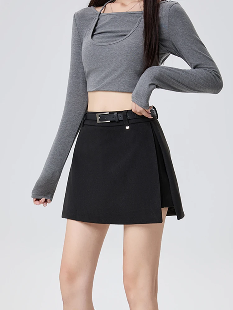 

Юбка А-силуэта с высокой талией, женская, весенняя, модная, шерстяная, с разрезом, деловая, повседневная, короткая