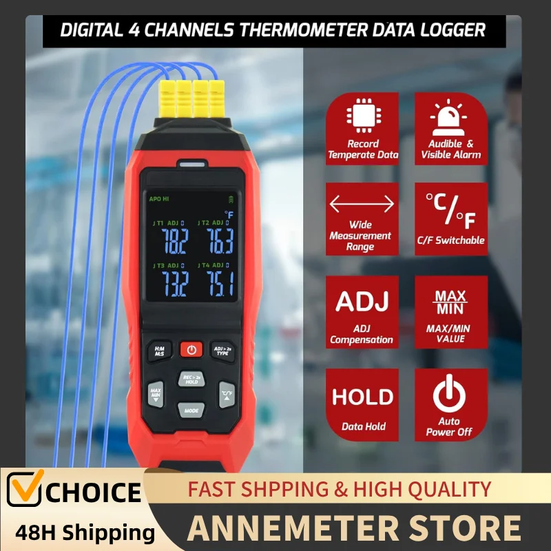 

4 Channels Digital K Type with 5000 Groups Programmable Temperature Recording -200~1372°C Measuring Range Acoustic and Visible