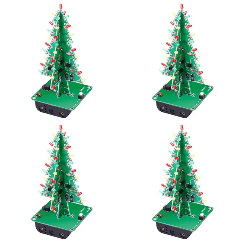 4X DIY Christmas Tree LED Kit - Flashing Lights Circuit Kit For Festive Electronic Fun Three Colors