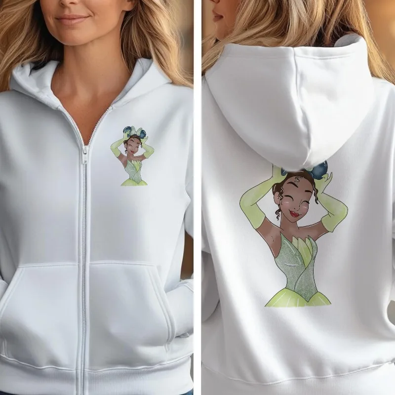 لون السحاب هو نفس ملابس الأميرة Zip Up Princess Kids Hoodie Womens Ariel Sweatshirt Princess and the Frog #1