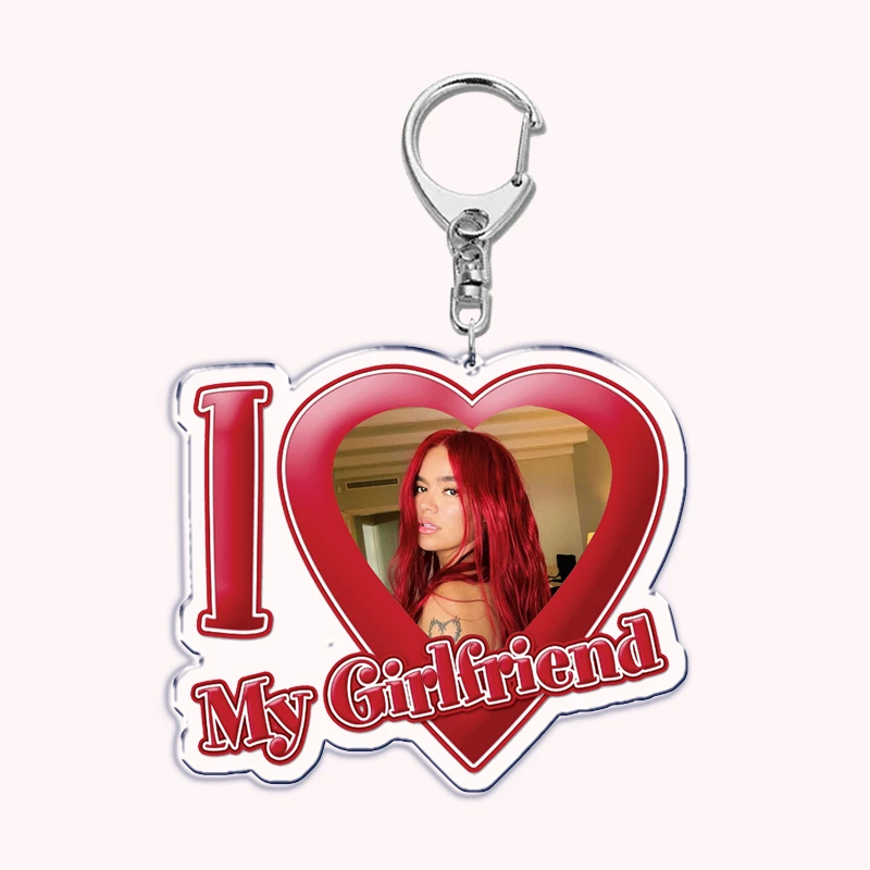 Popular Singer Karol G I Love My Boyfriend Girlfriend Acrylic Key Chain Pendant Key Ring Keychains for Bag Pendant Fans Gifts