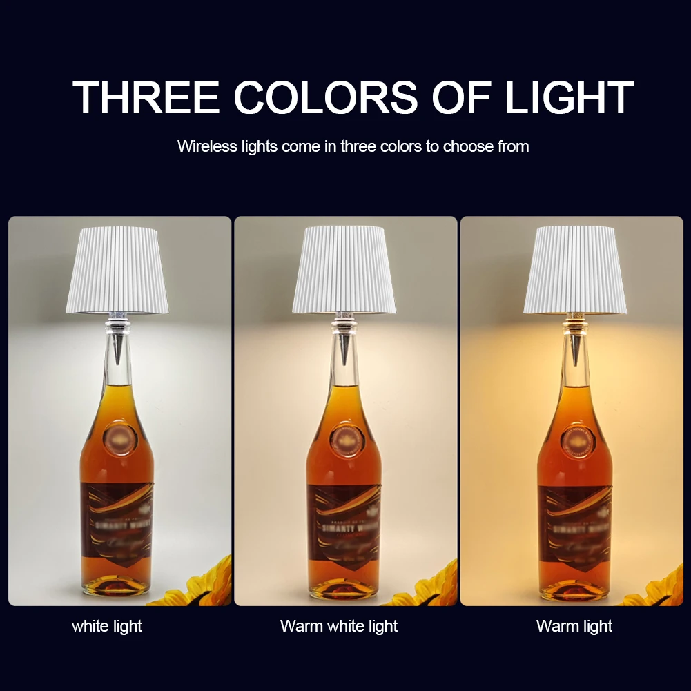 LED Wine Bottle Lamp Rechargeable Remote & Touch Control RGB 3 Colors Stepless Dimming Night Light Desktop Decorative Lamp