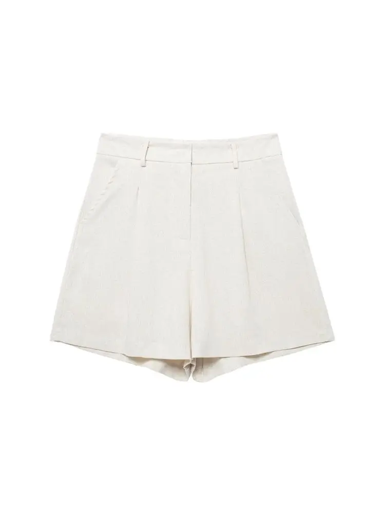 Women\'s Front Button Linen Waistcoat and High Waist Bermuda Shorts, Female Two Piece Sets, Fashion