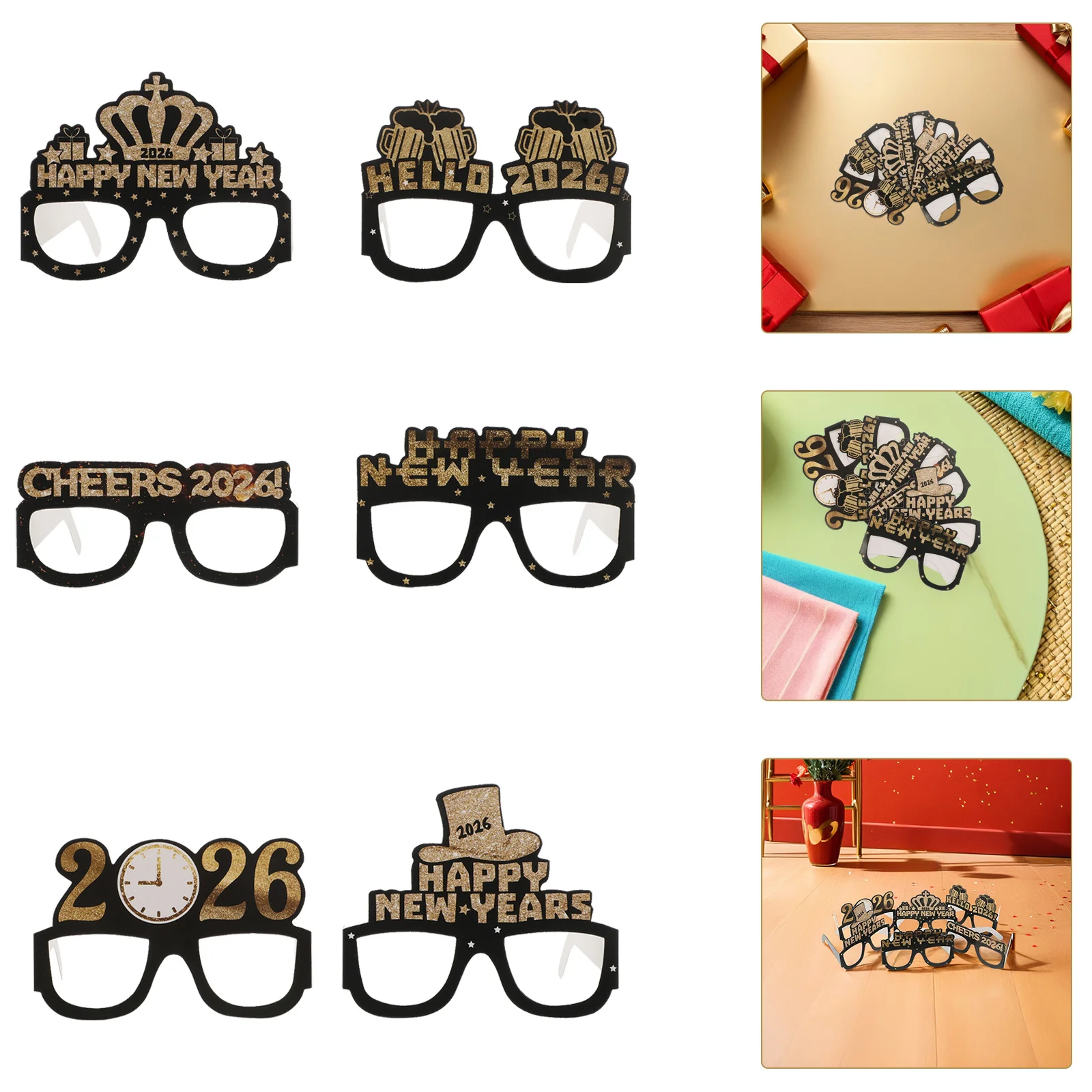 

12Pcs New Year Glasses Paper 3D Eyewear 2026 Celebratory Party Photo Props Holiday Accessories New Year Glasses