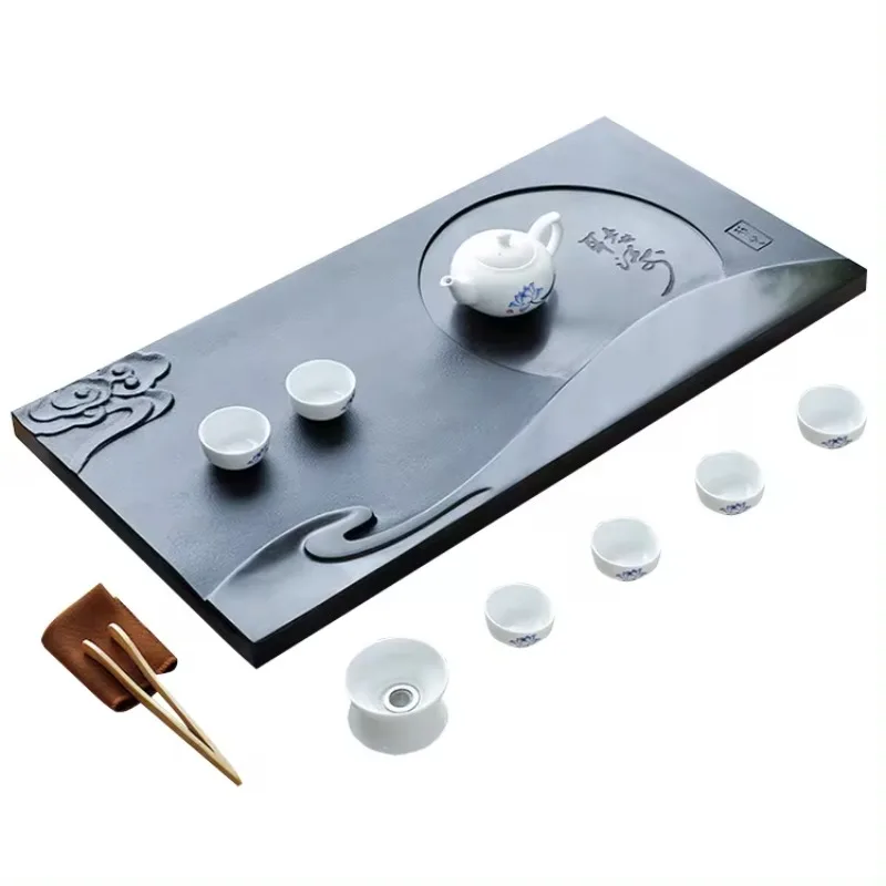 Modern Fresh Style Hand Carved  Creative Natural Black Stone Tea Tray Home Small Tea Table  Tea Set