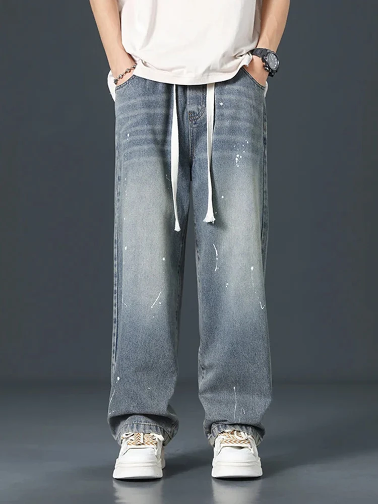 

2024 New Spring Autumn Men's Jeans Vintage Straight-leg Baggy Pants Fashion Korean Wide Trousers Streetwear 5XL Large Size