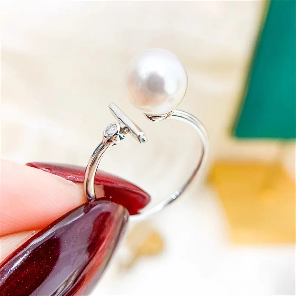 

DIY Pearl Ring Accessories S925 Sterling Silver Ring Empty Holder Fashion Gold Silver Silver Jewelry Holder Fit 8-11mm Circle