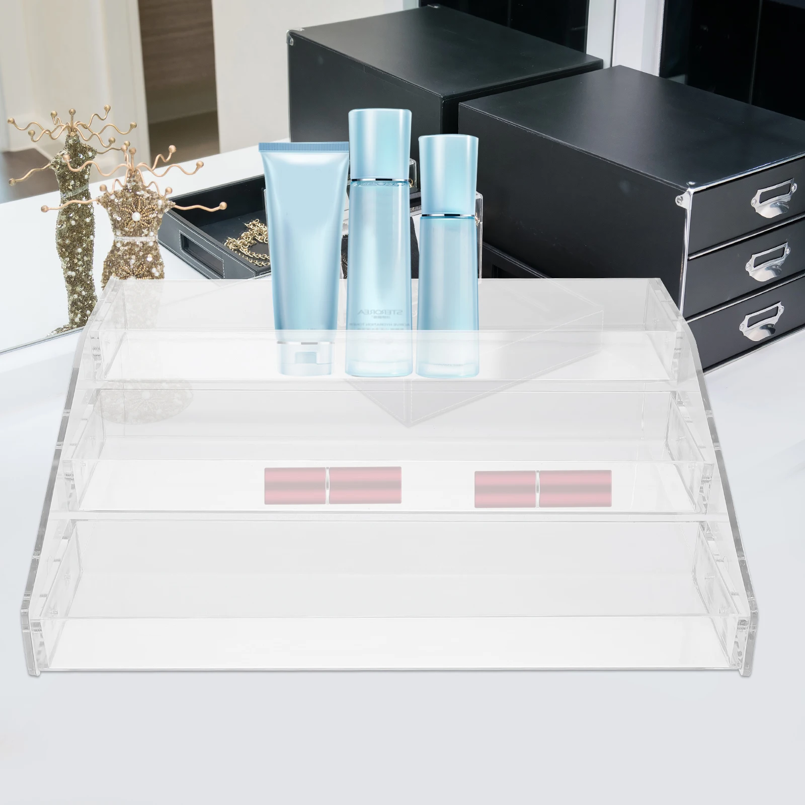 Large Capacity Clear Display Stand Acrylic Perfume Stationery Organizer Display Rack Desktop Storage Acrylic Shelves