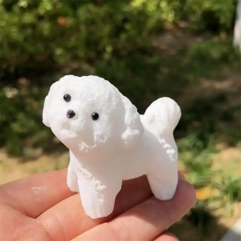 

Natural White Marble Jade Cartoon Dog Carving Healing Crystal Animals Figurines Reiki Stones Home Decoration Gift 1PCS