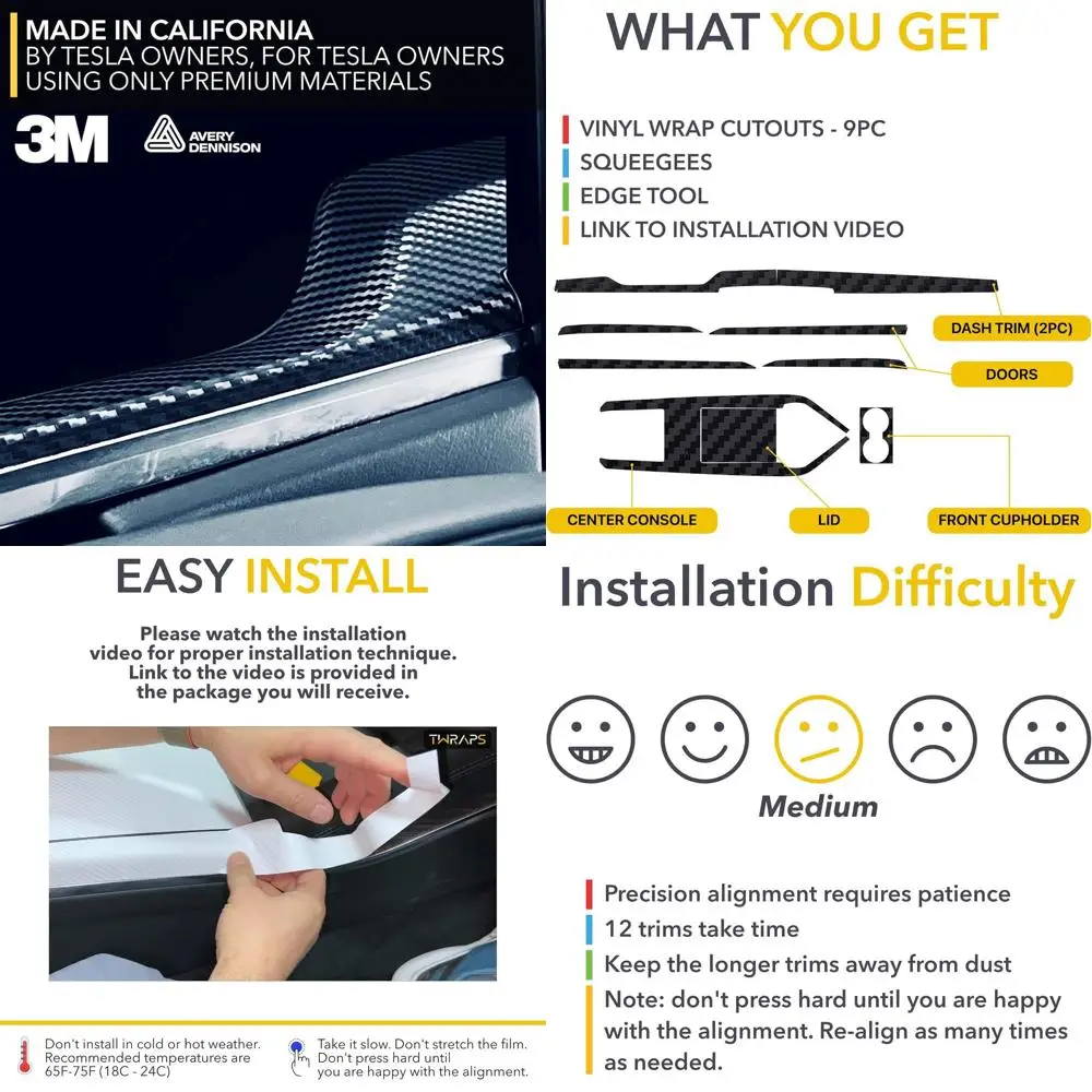 

Interior Vinyl Wrap Kit for Tesla Model X 2021-2026 Long Range - Black Carbon Fiber Plaid Style Pattern Overlay, Styling Mod Upg