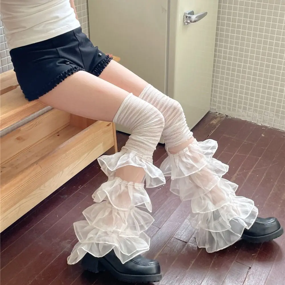 Lace Ruffles Lace Leg Warmers Soft Stretchy Mesh Design Ruffled Leg Warmers Multi-layer Delicate Stitching Stacked Socks