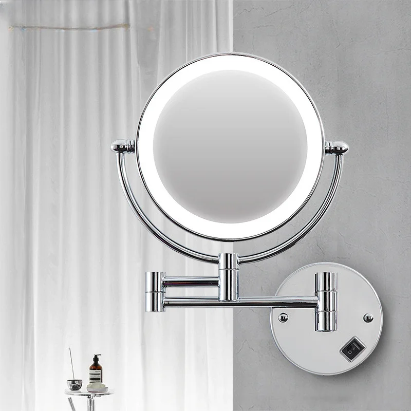 

Wall Mounted Lighted Makeup Vanity Mirror 8 Inch 1X/10X Magnifying Bathroom Mirror Quality Chrome Folding LED Bathroom Mirrors