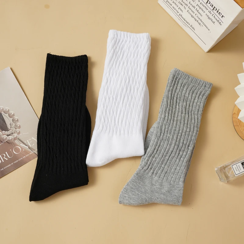 

3 Pairs Autumn and Winter Women's Thickened Extra Long Warm Mid-calf Socks Solid Color Korean Ins Knitted Calf Socks