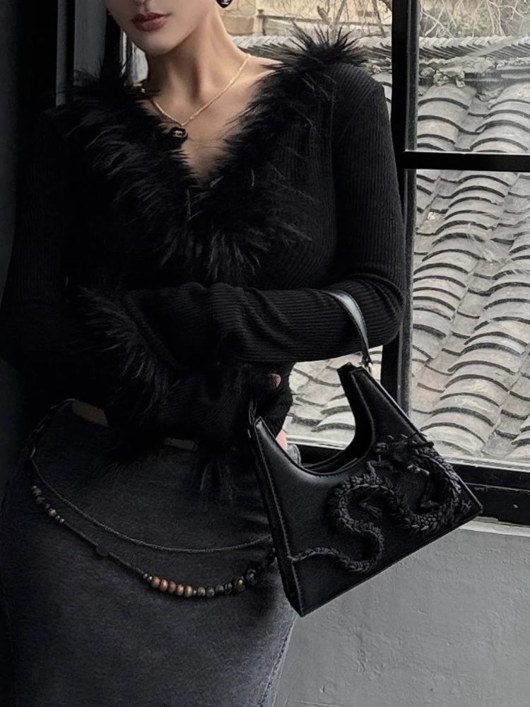 กระเป๋าหนังแท้ลายมังกรดีไซน์ดั้งเดิม  แบบสะพายข้าง  สไตล์พังก์  สำหรับผู้หญิง  ขายดี