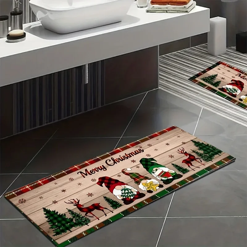 Christmas Gnome Kitchen Floor Mat Home Entrance Doormat Decor Hallway Balcony Rug Living Room Carpet Bathroom Anti-slip Foot Pad