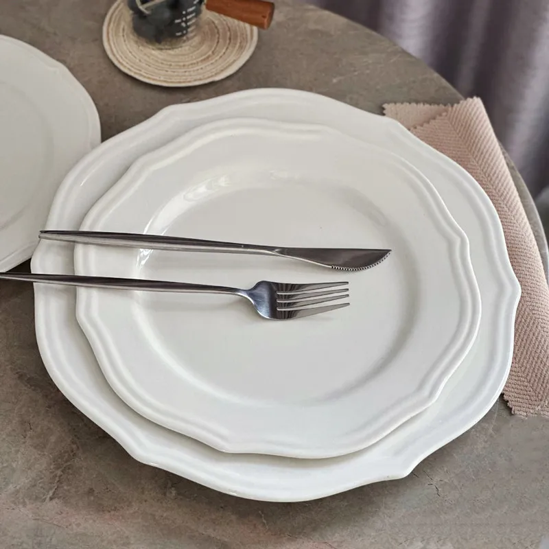 

Lace Relief Solid Color Ceramic Plates, Bread Plates, Dessert Plates, Specialty Restaurant Food Utensils, Kitchen Utensils