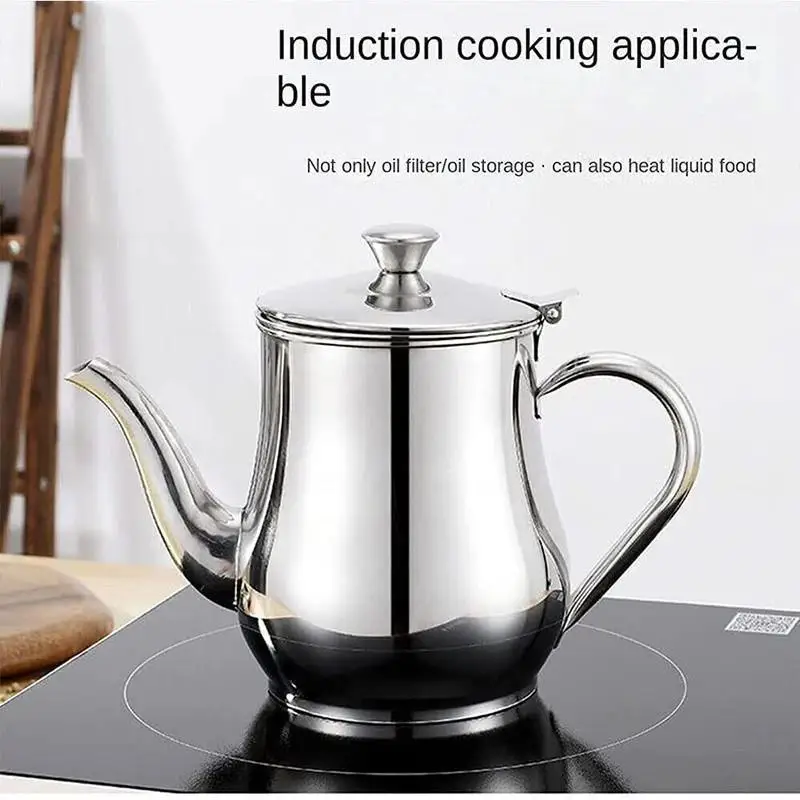 Stainless Steel Oil Container Can Household Oil Strainer Kitchen Oil Filter Pot Oil Storage Bottle