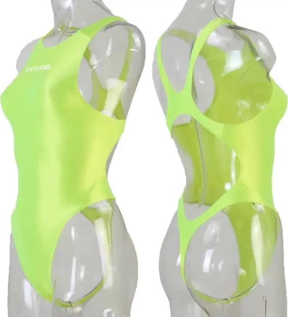 FATFANS  One Piece Leotard Women's Oil Glossy High Fork T-String Bodysuit Solid Color Dead Pool Water Day Sexy Tight Swimsuit