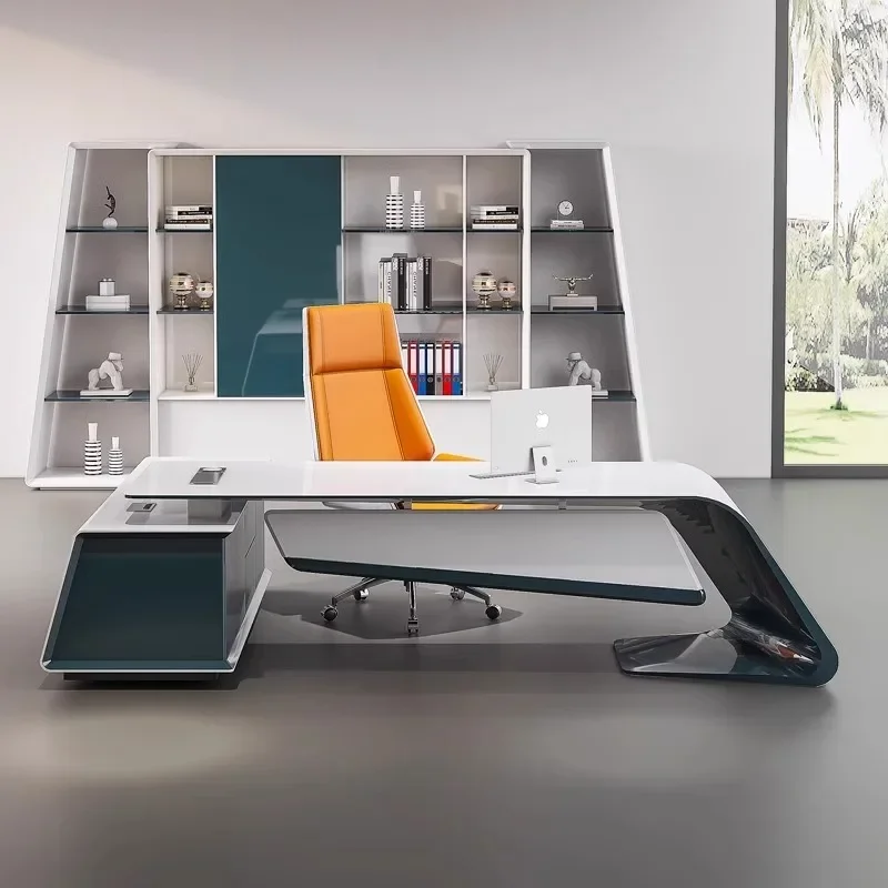 

L Shape Luxury Conference Table Desk Office Furniture Accessories for Pc Manager Executive Modern Asthetic Organizer Drawers De