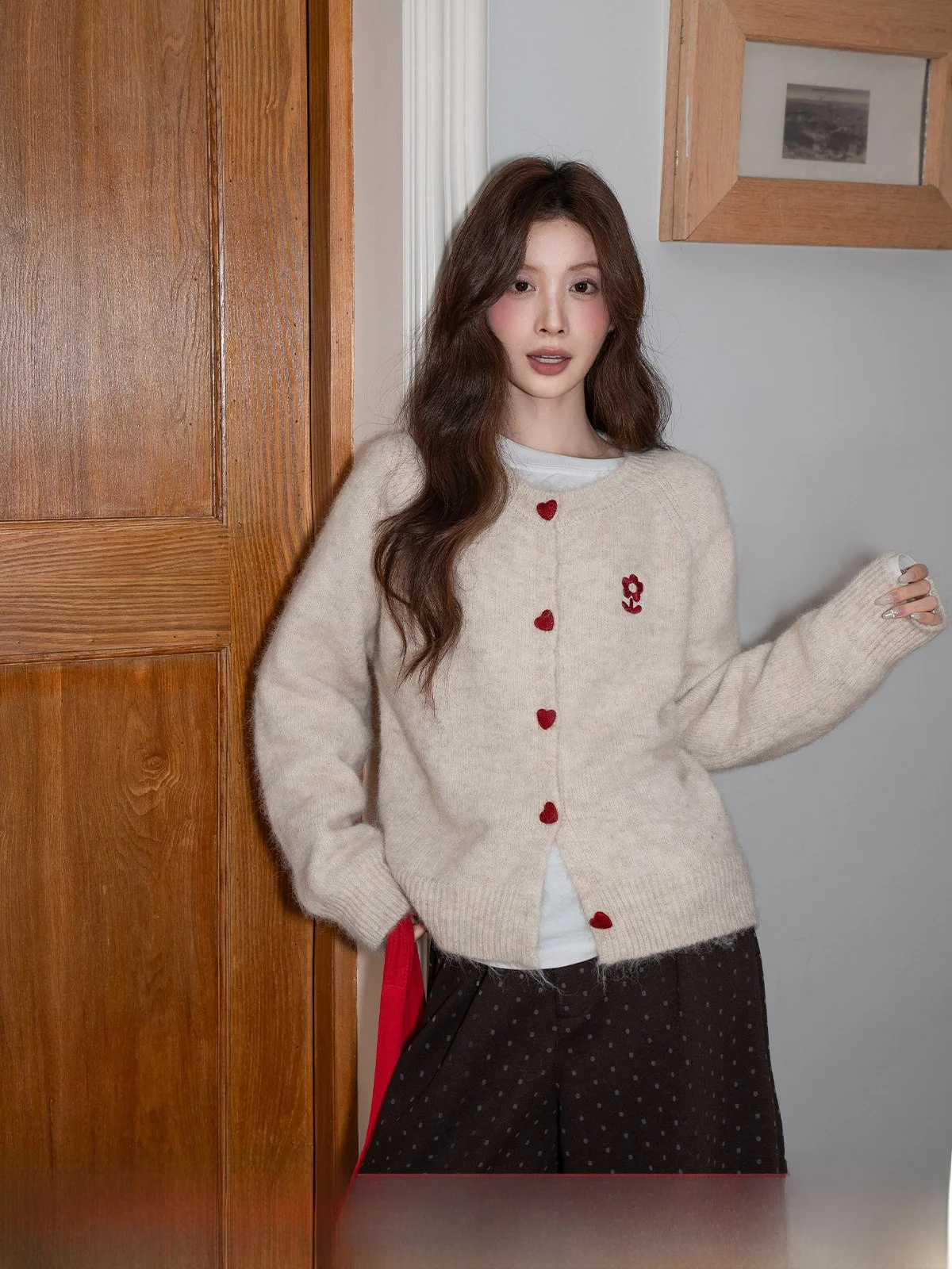 

Loose Women's Knitted Open Cardigan Sweater round Ne Opaque Inner Wear Winter Faion Korean Sle Outerwear High-End Feeling