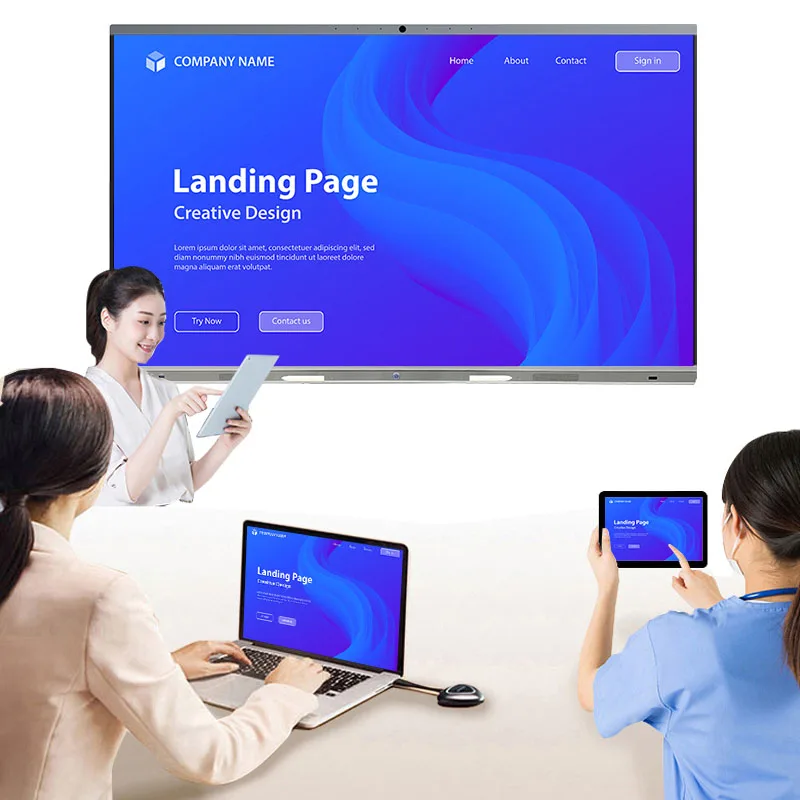 75 Inch All-in-One Interactive Whiteboard Touch Screen Wireless Casting Multi-User Collaboration Smart Meeting Board for Office