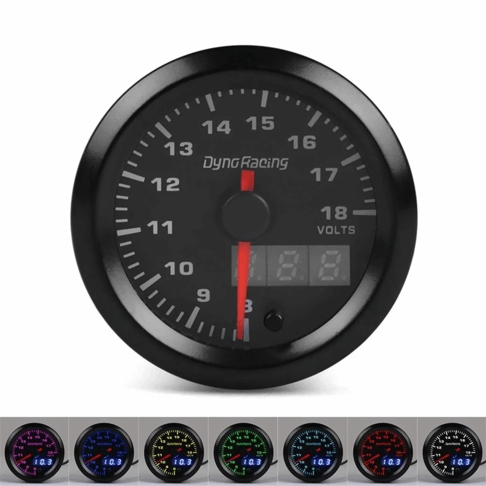 52mm Diameter Car Voltmeter Gauge 2 Inch 7 Color LED Backlight Analog Digital Voltmeter 12V Compatible Analog Display