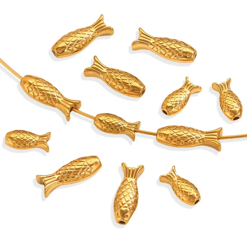 Cute Gold Color Stainless Steel Koi Fish Tube Beads for Jewelry Making Necklaces Bracelet DIY Materials Spacer Beads Accessories