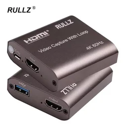 Rullz 4K 60Hz HDMI Video Capture Card TV Loop 1080P Game Recording Plate Live Streaming Box USB 2.0 video Grabber for PS4 Camera