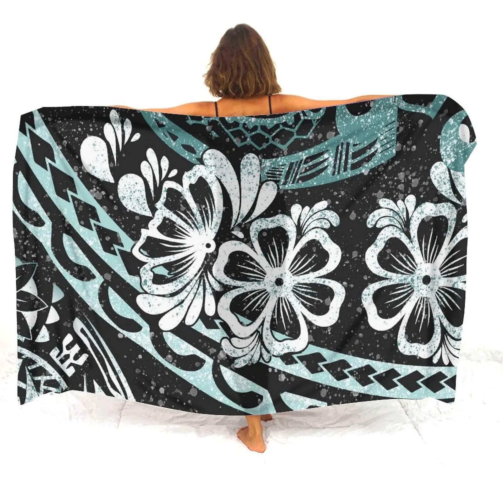 Hawaiian Beach Vacation Woman Turtle Design Polynesian Floral Print Tribe Design Soft Comfortable Shawl Summer Apron