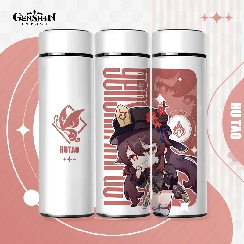 500ml Genshin Impact Kawaii Anime Figure Zhongli Hutao Xiao Venti 304 Stainless Steel Digital Display Thermos Cup Water Cup