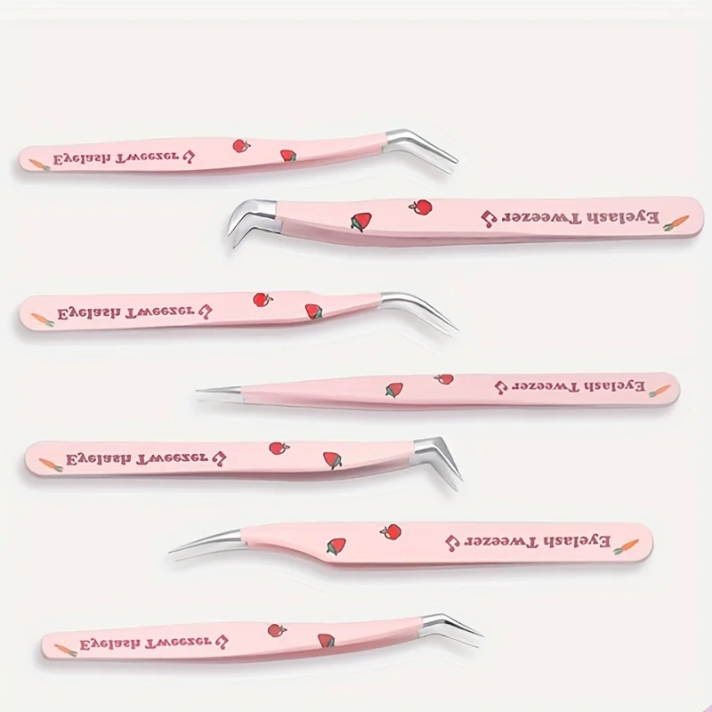 7pcs/set Premium Colored Lash Tweezers For Volume Classic Easy Fan Eyelash Extension Tweezers Professional High Precision Eyelas