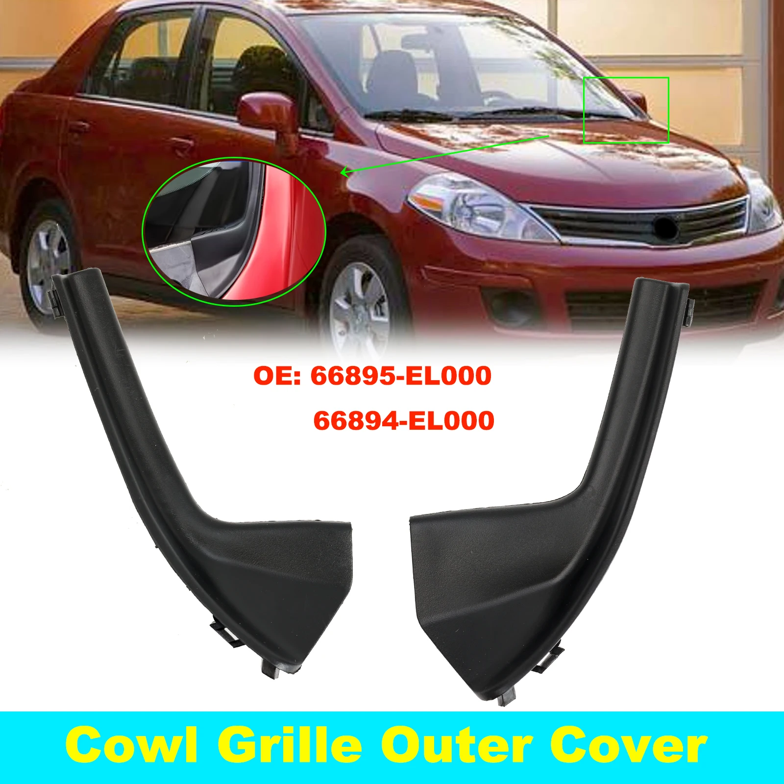 Car Front Side Windshield Cowl Grille Outer Cover Extension Trim For Nissan Versa Sedan Hatchback Tiida 2007 2008 2009 2010-2012