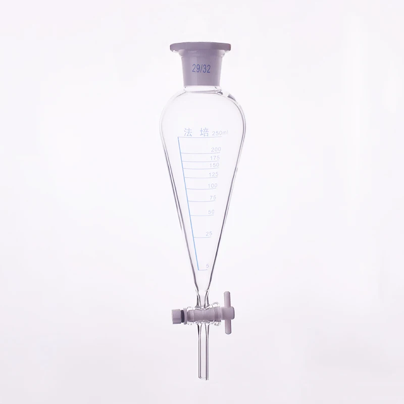 

Separatory funnel pear shape,with ground-in plastic stopper and stopcock 250ml/500ml/1000ml 29/32,Tick mark,PTFE switch valve