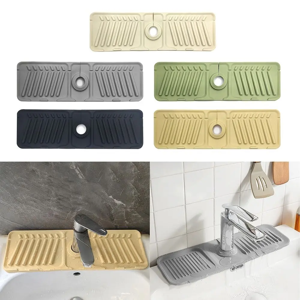 New Anti-slip Faucet Drain Pad Silicone Anti-splash Sink Splash Mat Heightened Slope Thicken Countertop Protection Mats Bathroom