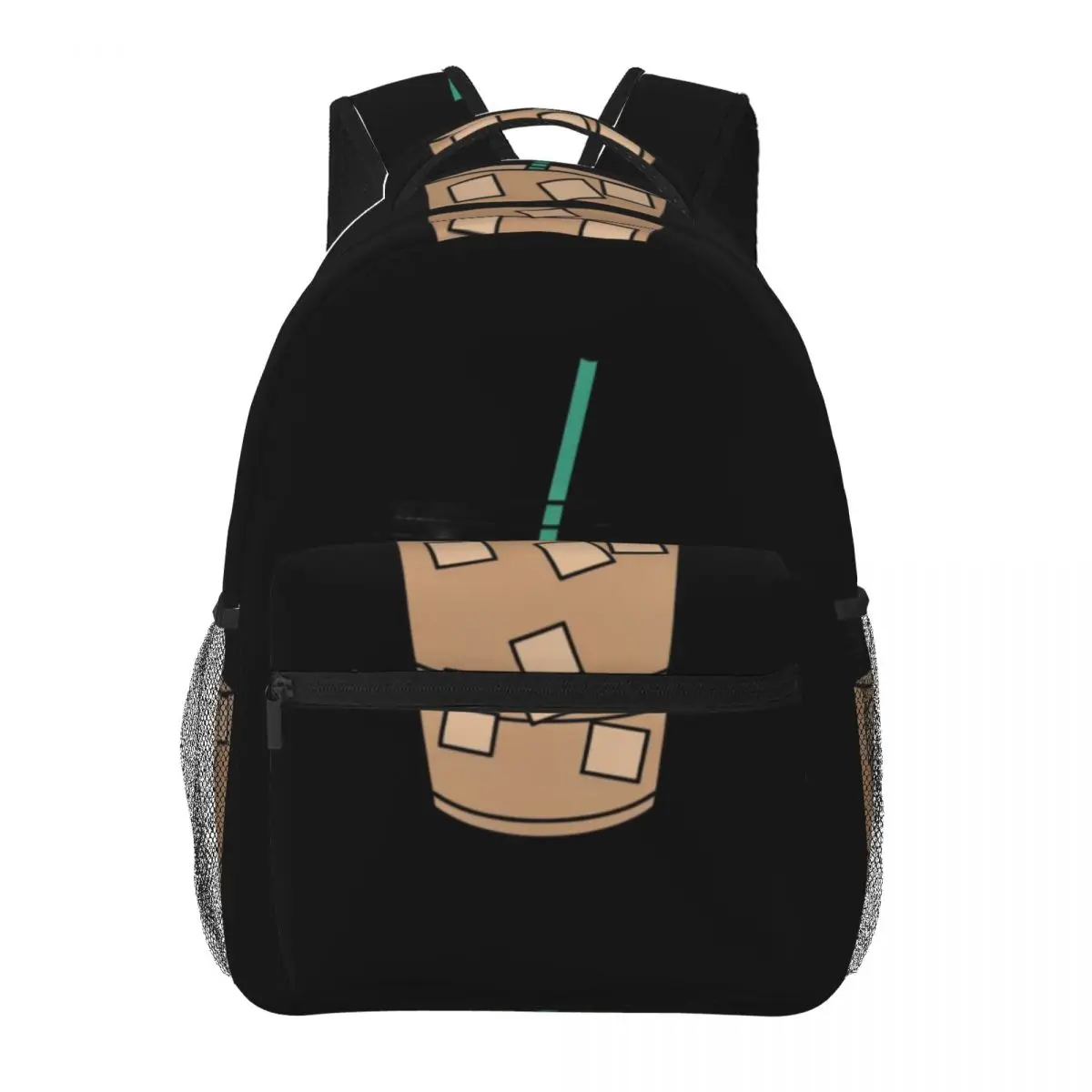 BP0077 - Center Iced Coffee Cup - Minimal Coffee Doodle - Brown Green Black White