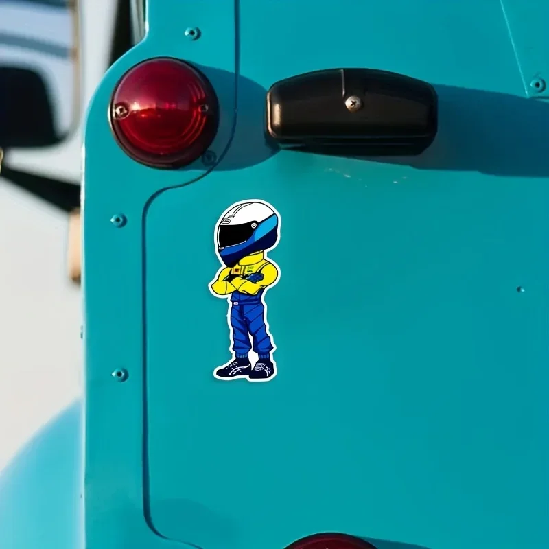 2pcs 2D Flat Cartoon Racing Driver Vinyl Sticker, Waterproof Decal for Car Motorcycle Laptop Decor, Holiday Gift