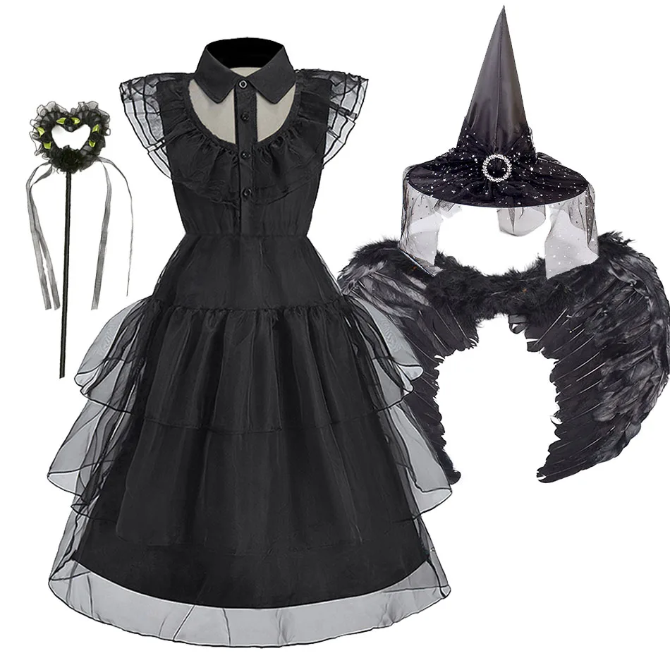 

Детское платье принцессы в стиле фэнтези, детское карнавальное зеленое и черное платье для девочек, маскарадное крыло для выступлений, косплей, Рождественский костюм