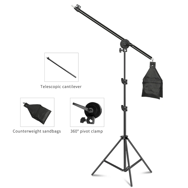 

Photography 2M Tripod 2-in-1 Light Stand with 1.4M Boom Arm And Empty Sandbag For Photo Studio Supporting Softbox Ring Light