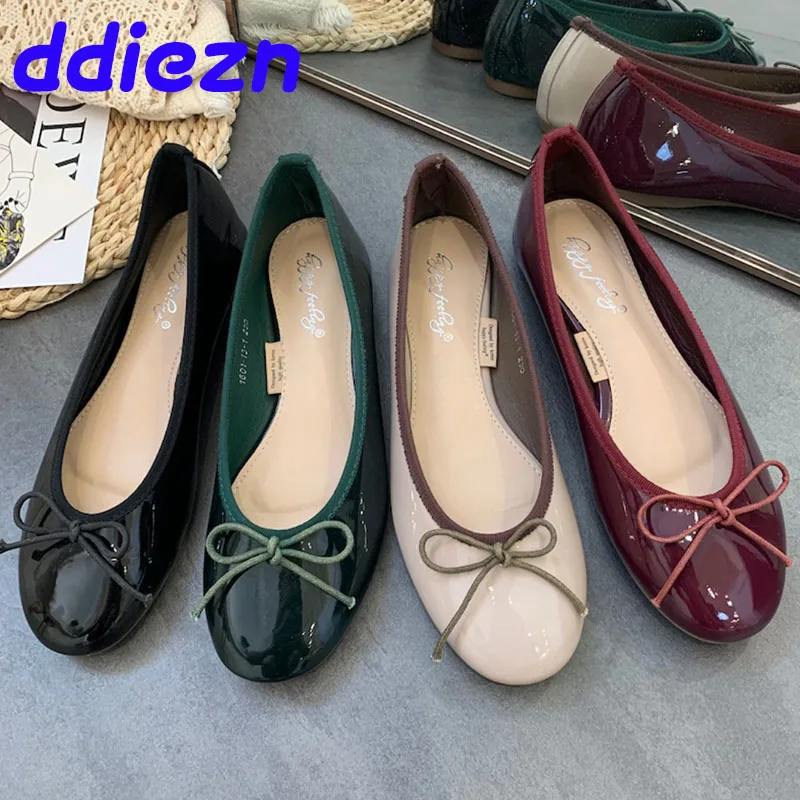 New 2024 Footwear Red Flats Women Mary Janes Lolita Shoes Fashion Butterfly-Knot Female Soft Ballet Flats Ladies Dance Shoes