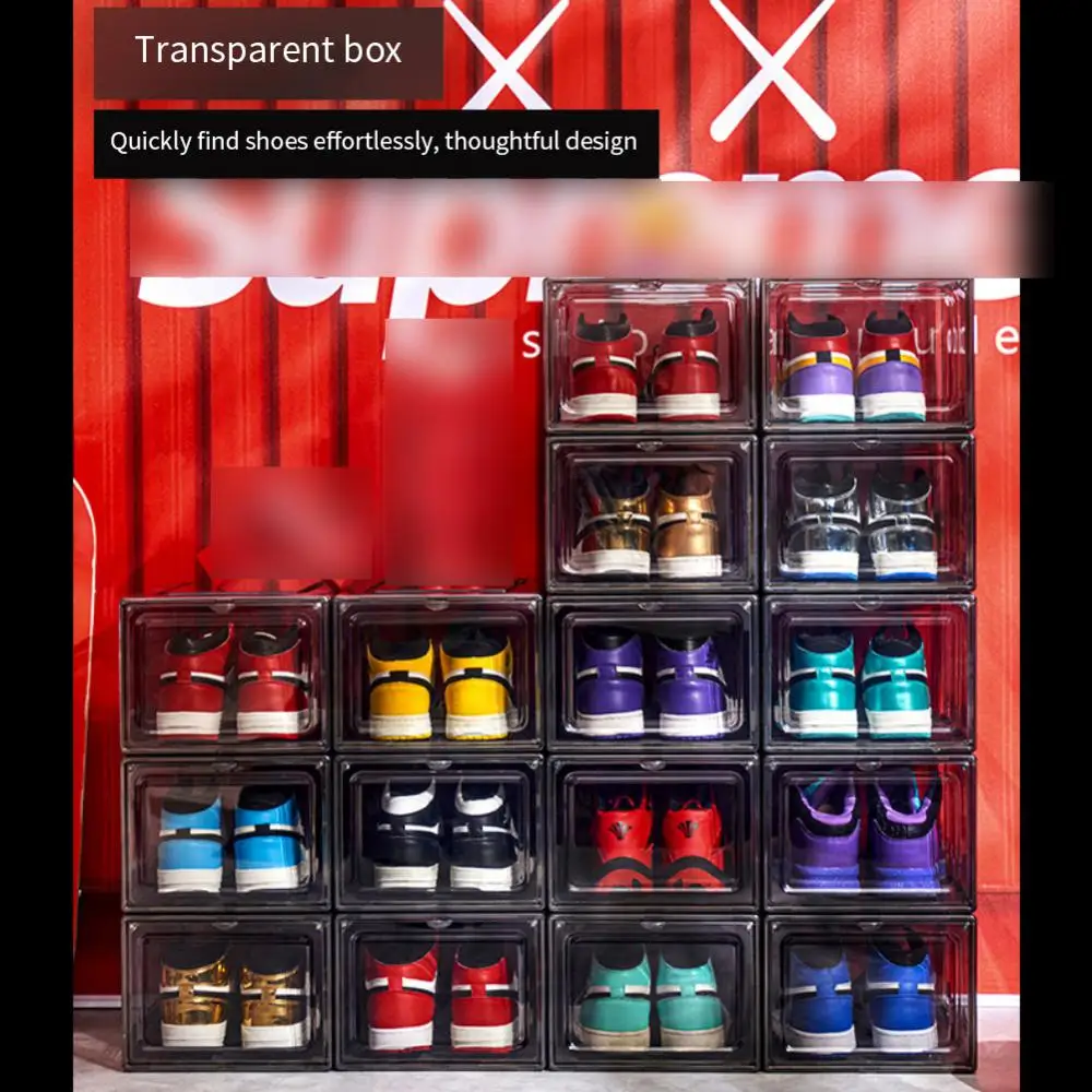 Thickened Pet Home Storage Shoe Box Transparent Shoe Box Square Height Design Magnetic Side Opening Basketball Shoe Box