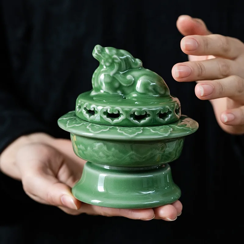 Quemador de incienso eléctrico de cerámica para el hogar, interior/oficina/sala de té, estufa de aromaterapia de pellets de incienso purificador relajante decorativo