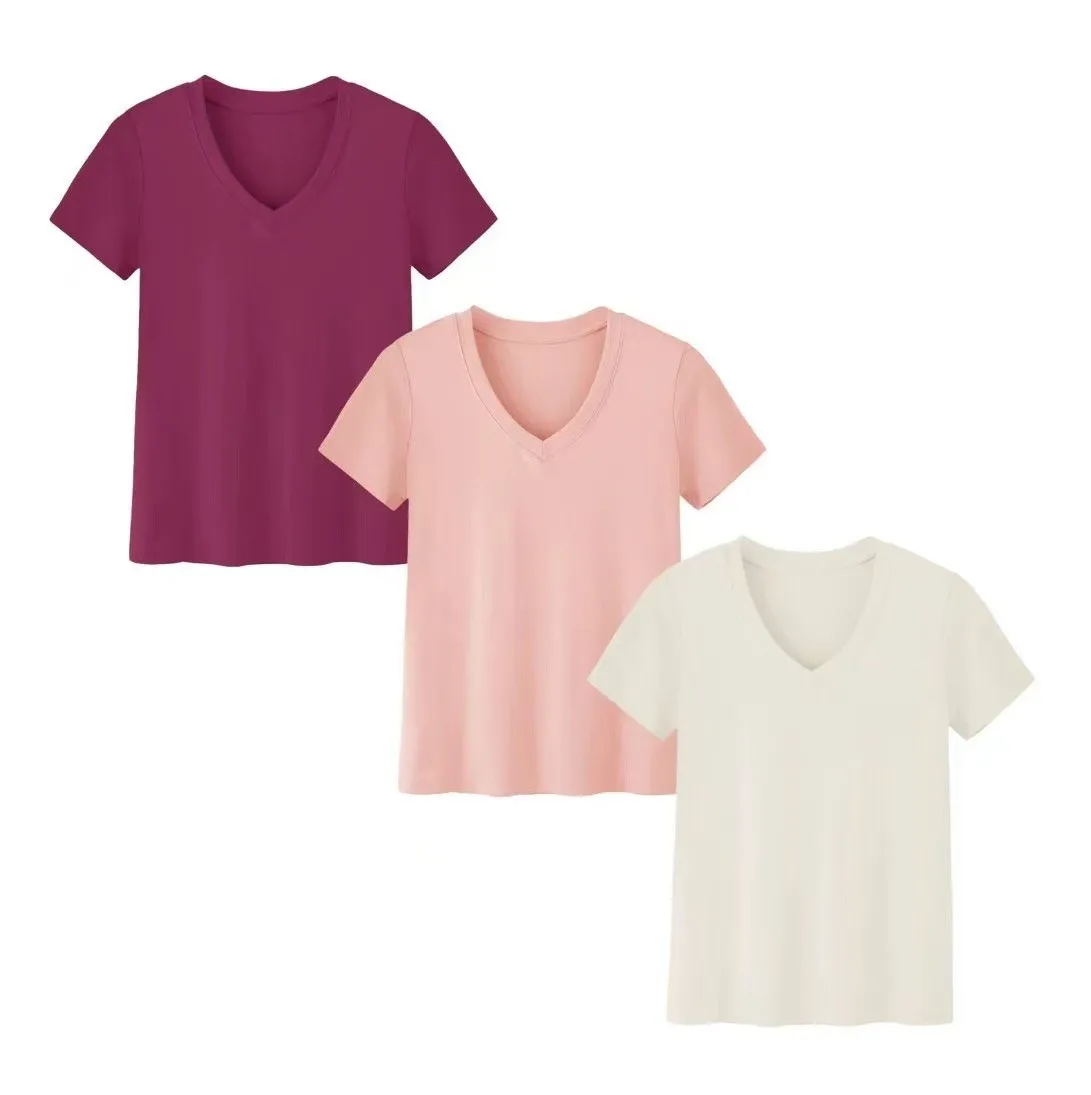 Women's Casual High Neck Short Sleeve Knit Skims Set T Shirt Solid Color Color Block Pullover Coord Sport Outfit Loose Fit view 5