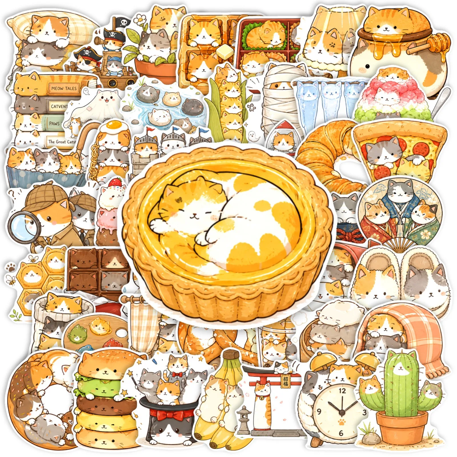 50 Pcs Soft Cute Cat Stacking Stickers Creative Funny Waterproof Vinyl Decals for Laptop Phone Case Luggage Water Bottle Journal