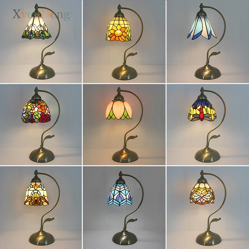 

Nordic Iron Stained Glass Table Lamps for Bedroom Bedside Kitchen Living Room Home Decor Desk Lamp Tiffany Stand Light Fixtures