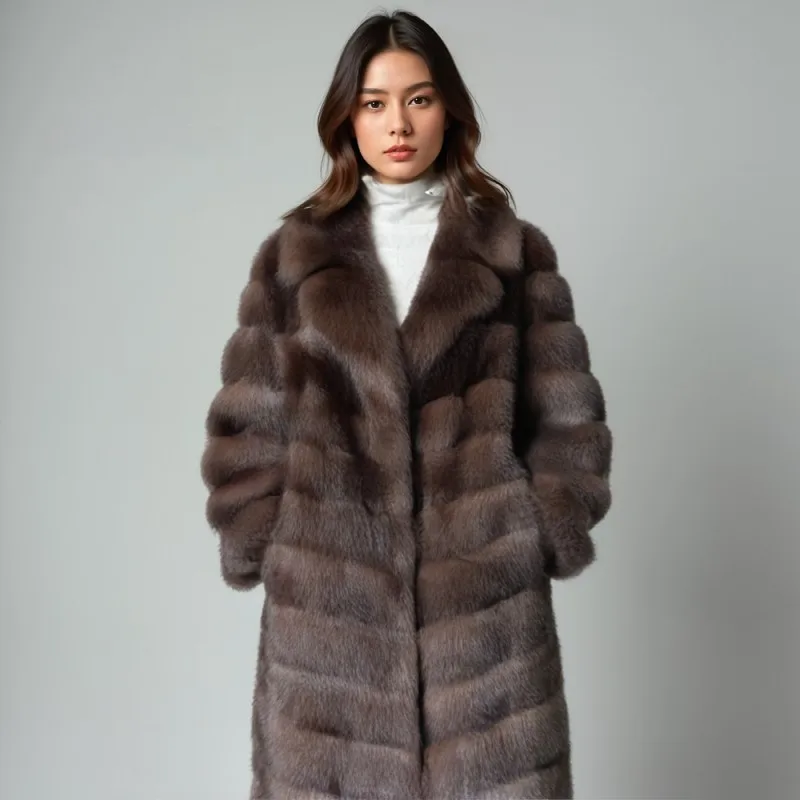 The new style of purple-textured vintage fur coat features thickened warmth and fashion as well trimmed artificial