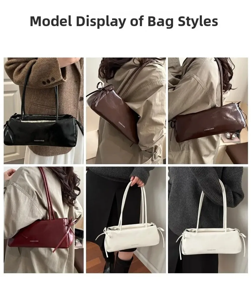 Vintage Einfarbige Damenhandtasche aus Weichem PU-Leder mit Knoten Schultertasche Unterarmtasche – Detail 8