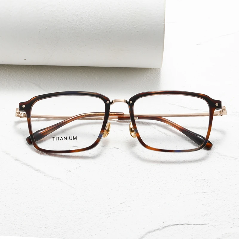 

Сверхлегкая титановая модная оправа для очков, ретро черепаховый коричневый цвет, деловая повседневная квадратная оправа с большим лицом, оптическая глазурь